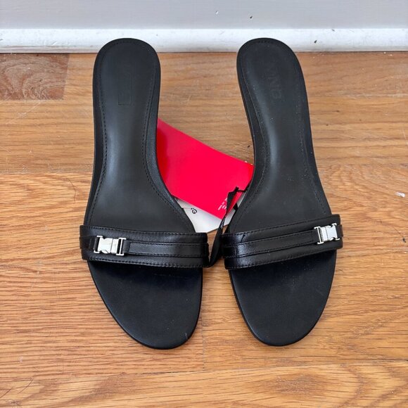 Mango Black Leather Sandals w/ Metallic Heel - Picture 8 of 12